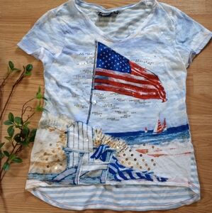 Onque Casual American flag juniors shirt size XL, fits women's size S as well